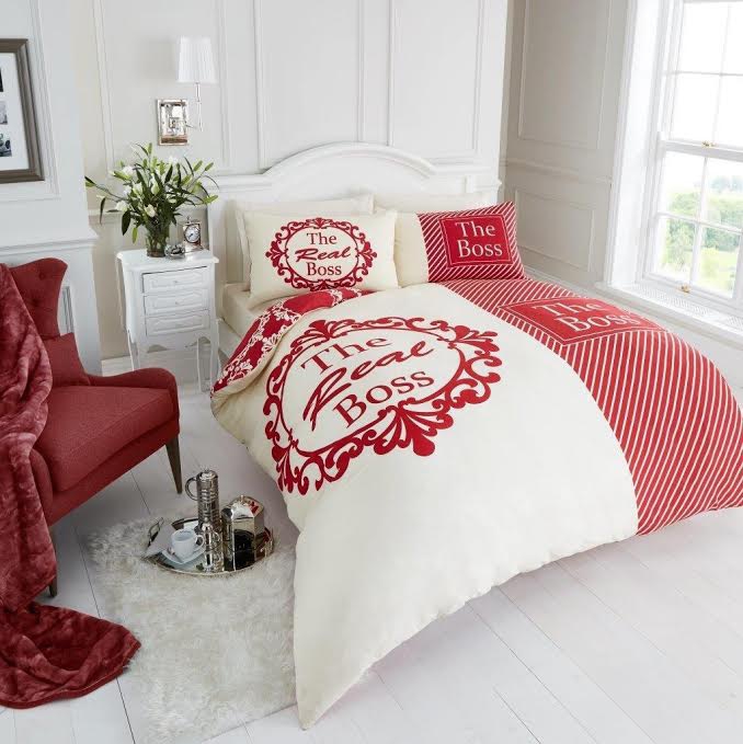 Adult Bedding The Real Boss Cream Red Double Duvet Cover