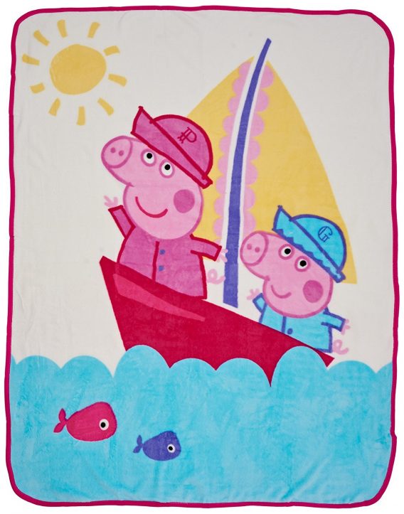 Peppa Pig 'Nautical' Coral Panel Fleece Blanket Throw
